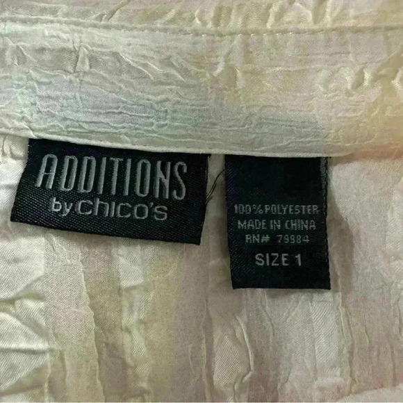 Additions Chico’s Women’s 1 M Ivory Ruffled Textured Chiffon Long Sleeve Tunic - Picture 11 of 13